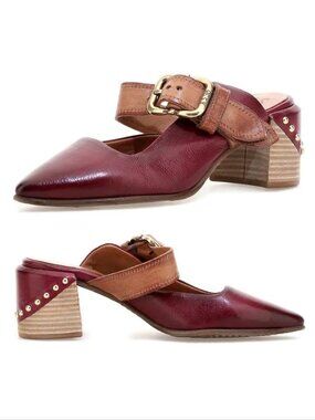 A.S.98 Vertie Pointed Toe Heel Mule EU 41 9.5 10 Ruby Red Leather Studs NEW $299